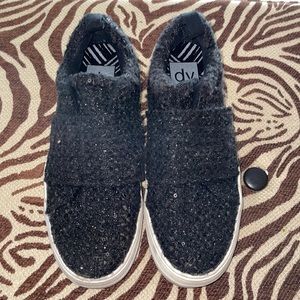 DV, black sparkle slide on sneaker,thick cloth material,platform, size 61/2.
